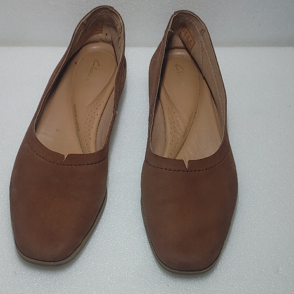 Clarks Brown Slip-On Square Toe Women's Flats Contour Cushion Womens 7 1/2